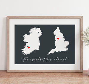 Open image in slideshow, Far Apart But Close At Heart - Personalised Location Print
