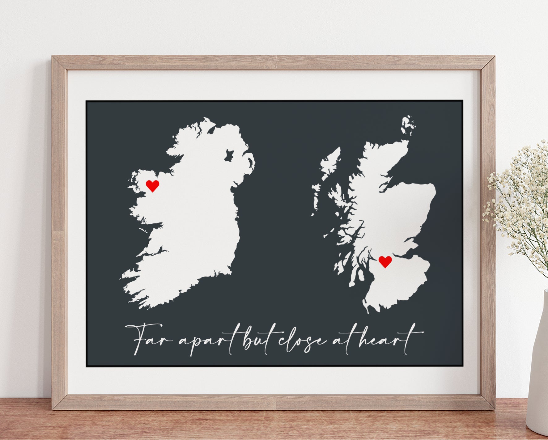 Far Apart But Close At Heart - Personalised Location Print
